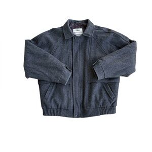 London Fog FOG Wool Blend Bomber Jacket Gray Paisley Lining 38R Vintage